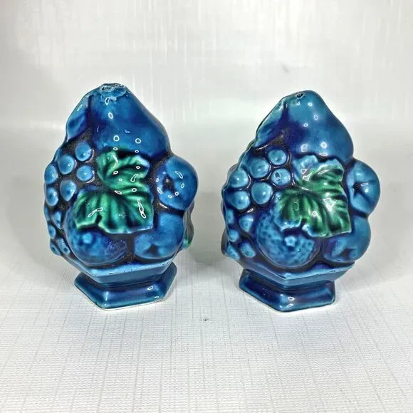 Inarco Indigo Salt Pepper Shakers Set E2371 Kitsch Blue Mood Retro 70s Vintage - Picture 3 of 8